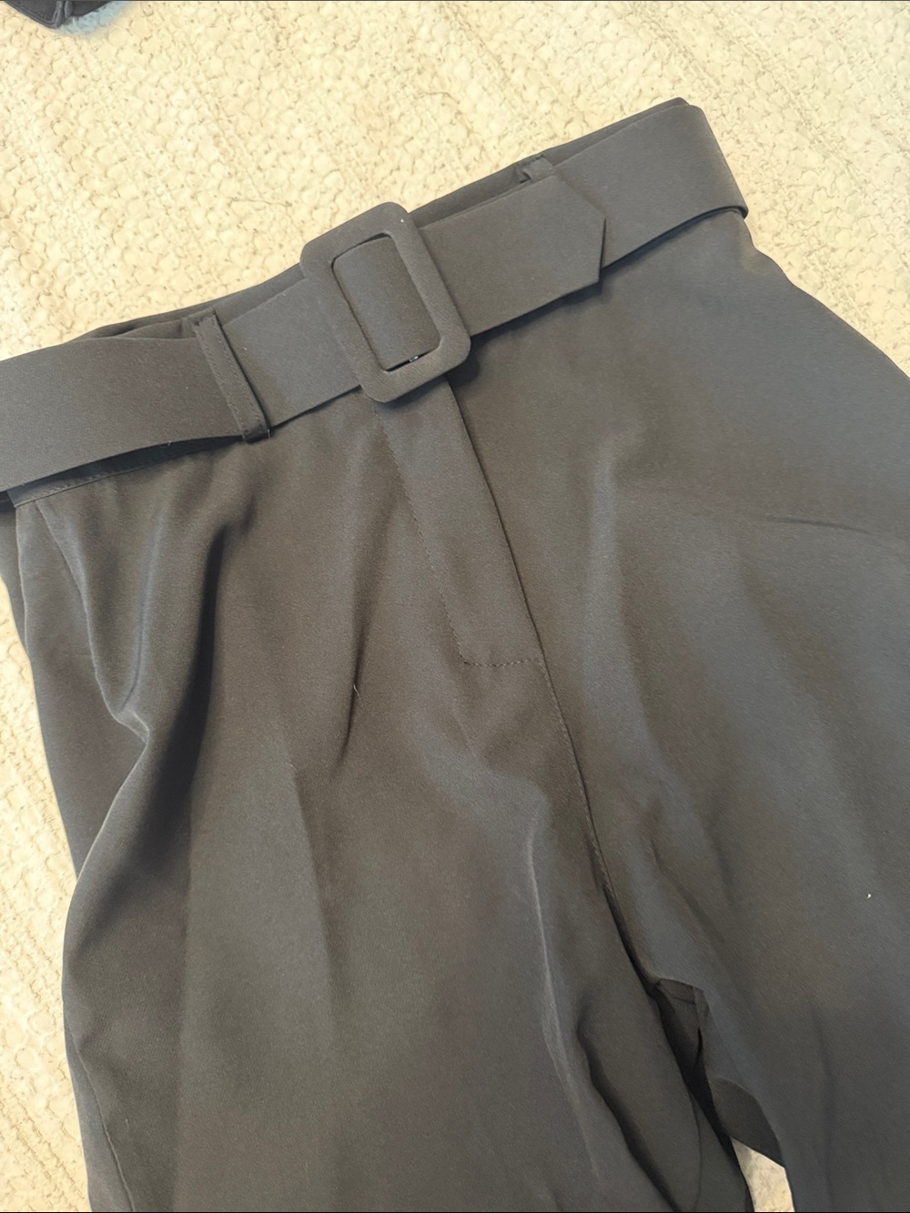 High-Waist Black Belted Pants BooHoo